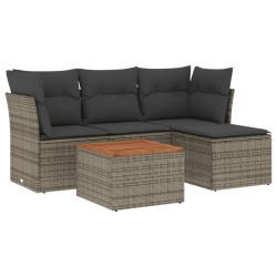 5-tlg. Garten-Sofagarnitur mit Kissen Grau Poly Rattan