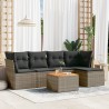 6-tlg. Garten-Sofagarnitur mit Kissen Grau Poly Rattan