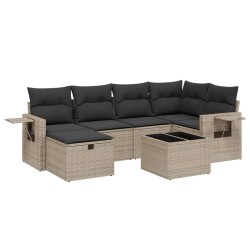 7-tlg. Garten-Sofagarnitur mit Kissen Grau Poly Rattan