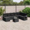 9-tlg. Garten-Sofagarnitur mit Kissen Schwarz Poly Rattan