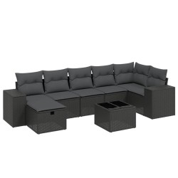 8-tlg. Garten-Sofagarnitur mit Kissen Schwarz Poly Rattan