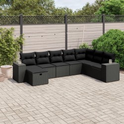 8-tlg. Garten-Sofagarnitur mit Kissen Schwarz Poly Rattan