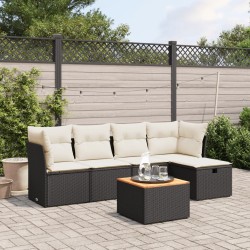 6-tlg. Garten-Sofagarnitur mit Kissen Schwarz Poly Rattan