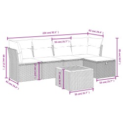 6-tlg. Garten-Sofagarnitur mit Kissen Schwarz Poly Rattan