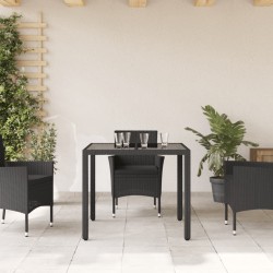 Gartentisch mit Glasplatte Schwarz 90x90x75 cm Poly Rattan