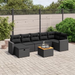 8-tlg. Garten-Sofagarnitur mit Kissen Schwarz Poly Rattan