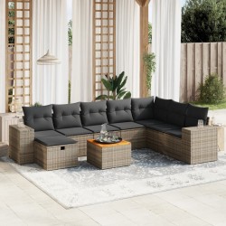 9-tlg. Garten-Sofagarnitur mit Kissen Grau Poly Rattan