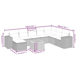 9-tlg. Garten-Sofagarnitur mit Kissen Grau Poly Rattan