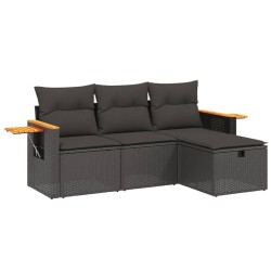 4-tlg. Garten-Sofagarnitur mit Kissen Schwarz Poly Rattan