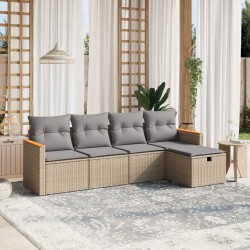 5-tlg. Garten-Sofagarnitur mit Kissen Beige Poly Rattan