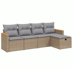 5-tlg. Garten-Sofagarnitur mit Kissen Beige Poly Rattan