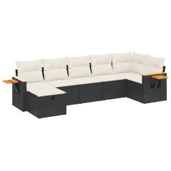 7-tlg. Garten-Sofagarnitur mit Kissen Schwarz Poly Rattan