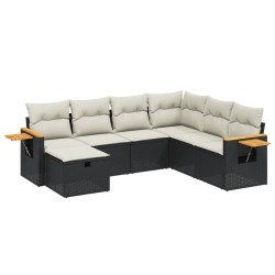 7-tlg. Garten-Sofagarnitur mit Kissen Schwarz Poly Rattan