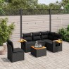 6-tlg. Garten-Sofagarnitur mit Kissen Schwarz Poly Rattan