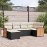 6-tlg. Garten-Sofagarnitur mit Kissen Schwarz Poly Rattan