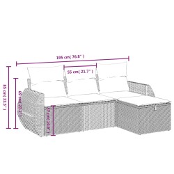 4-tlg. Garten-Sofagarnitur mit Kissen Hellgrau Poly Rattan