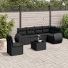 7-tlg. Garten-Sofagarnitur mit Kissen Schwarz Poly Rattan