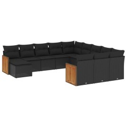 12-tlg. Garten-Sofagarnitur mit Kissen Schwarz Poly Rattan