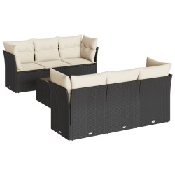 7-tlg. Garten-Sofagarnitur mit Kissen Schwarz Poly Rattan