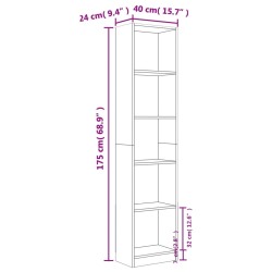 Bücherregal 5 Fächer Braun Eiche 40x24x175 cm Holzwerkstoff