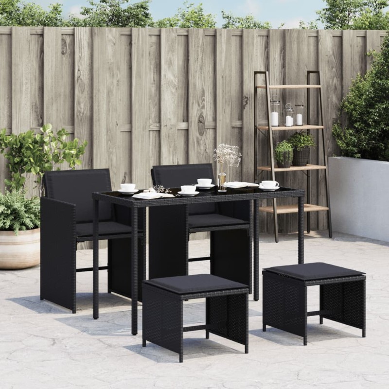 5-tlg. Garten-Essgruppe mit Kissen Schwarz Poly Rattan