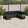 7-tlg. Garten-Sofagarnitur mit Kissen Schwarz Poly Rattan