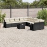 11-tlg. Garten-Sofagarnitur mit Kissen Schwarz Poly Rattan