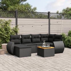 7-tlg. Garten-Sofagarnitur mit Kissen Schwarz Poly Rattan