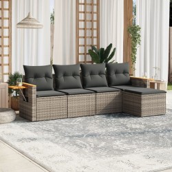 5-tlg. Garten-Sofagarnitur mit Kissen Grau Poly Rattan