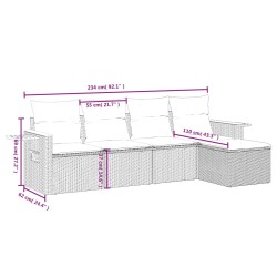 5-tlg. Garten-Sofagarnitur mit Kissen Grau Poly Rattan