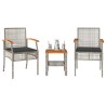 3-tlg. Bistro-Set mit Kissen Grau Poly Rattan Akazienholz