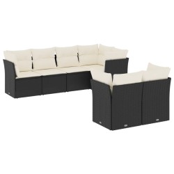 7-tlg. Garten-Sofagarnitur mit Kissen Schwarz Poly Rattan