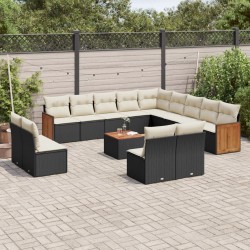 14-tlg. Garten-Sofagarnitur mit Kissen Schwarz Poly Rattan