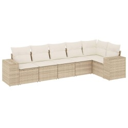 6-tlg. Garten-Sofagarnitur mit Kissen Beige Poly Rattan