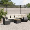 7-tlg. Garten-Sofagarnitur mit Kissen Schwarz Poly Rattan