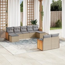 9-tlg. Garten-Sofagarnitur mit Kissen Beige Poly Rattan