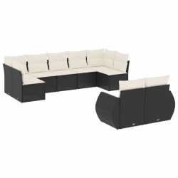 9-tlg. Garten-Sofagarnitur mit Kissen Schwarz Poly Rattan