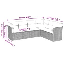 6-tlg. Garten-Sofagarnitur mit Kissen Grau Poly Rattan