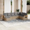 8-tlg. Garten-Sofagarnitur mit Kissen Beige Poly Rattan