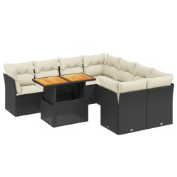 9-tlg. Garten-Sofagarnitur mit Kissen Schwarz Poly Rattan