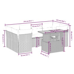 7-tlg. Garten-Sofagarnitur mit Kissen Schwarz Poly Rattan