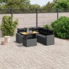 6-tlg. Garten-Sofagarnitur mit Kissen Schwarz Poly Rattan