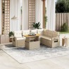 7-tlg. Garten-Sofagarnitur mit Kissen Beige Poly Rattan