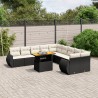 11-tlg. Garten-Sofagarnitur mit Kissen Schwarz Poly Rattan