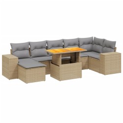 8-tlg. Garten-Sofagarnitur mit Kissen Beige Poly Rattan