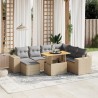 8-tlg. Garten-Sofagarnitur mit Kissen Beige Poly Rattan