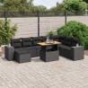 9-tlg. Garten-Sofagarnitur mit Kissen Schwarz Poly Rattan