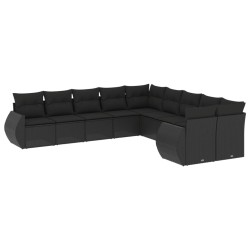 10-tlg. Garten-Sofagarnitur mit Kissen Schwarz Poly Rattan