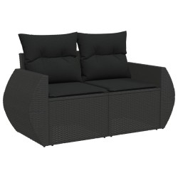 10-tlg. Garten-Sofagarnitur mit Kissen Schwarz Poly Rattan