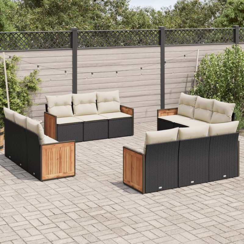 12-tlg. Garten-Sofagarnitur mit Kissen Schwarz Poly Rattan